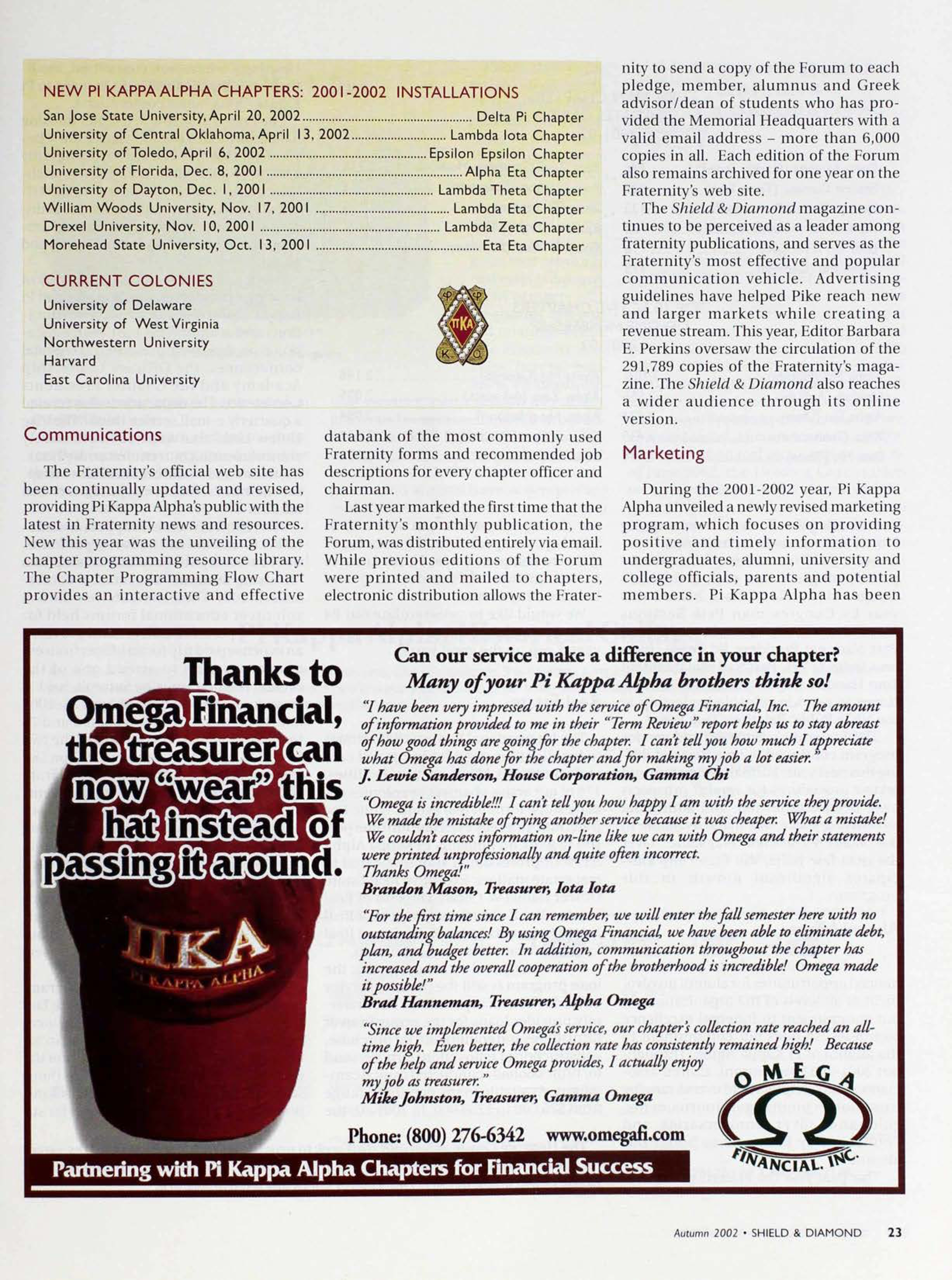 Omega Financial, Inc. Advertisement, Autumn 2002